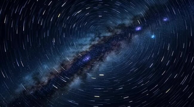 Beautiful time exposure photograph of the Milky Way showing the star trails