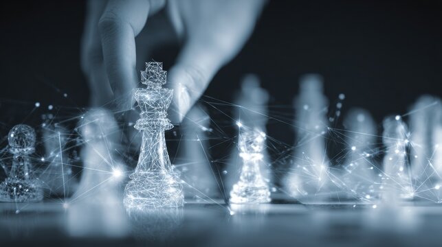 Abstract Strategic Management Concept with Chess Pieces and Light Effects