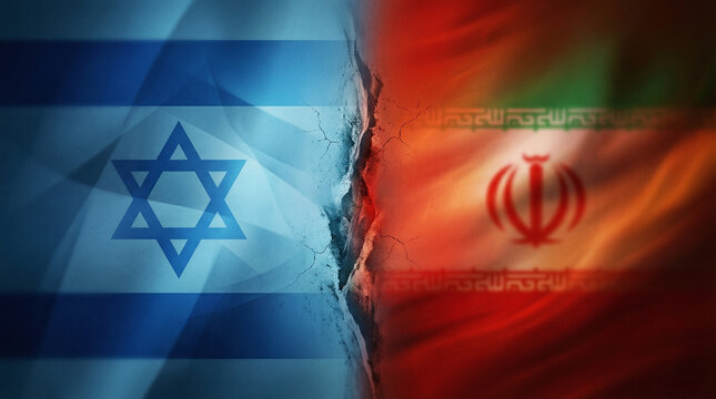 Israel and Iran flags symbolizing conflict between nations