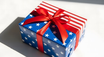 Naklejka premium Patriotic gift box for memorial day celebration with american flag design