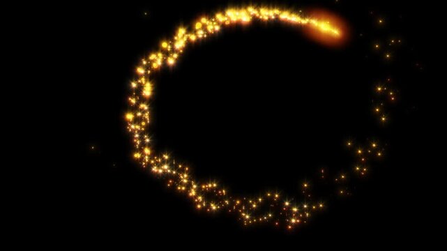 Golden Glitter Sparkles Line Path with Pixie Dust Burst and Twinkling Cartoon Stars, Smooth Shimmer Trail Transition on Black Screen Background, Festive Logo Reveal Motion Graphic 4K