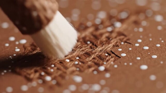 Closeup of a white chocolate cube being grated over a surface covered in fine chocolate shavings and small white dots creating a delicious dessert topping.