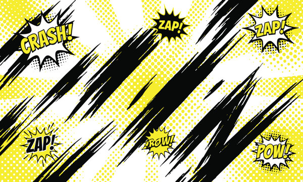 Comic book dynamic speed lines background with Zap and Crash