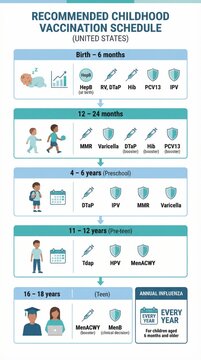 Childhood Vaccination Schedule in the United States for Different Age Groups from Birth to 18 Years