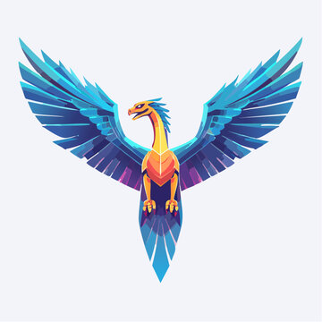 3D esports logo of a Microraptor with four glowing wings, mystical sci-fi colors 