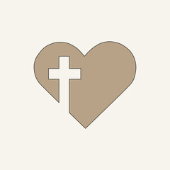 Obraz premium Heart with Cross Christian Faith Symbol, Devotion and Spiritual Commitment Minimalist Neutral Illustration