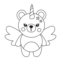 Obraz premium Cute Unicorn Bear Winged Animal Coloring Page