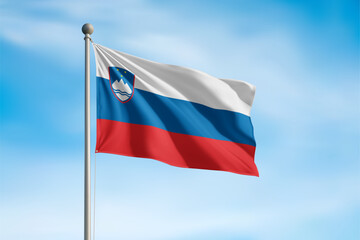 Slovenia National Flag Waving In Wind