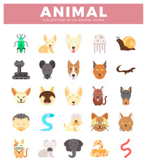 flat animal icons on white background.