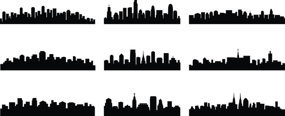 &ldquo;Set of modern city skyline silhouettes isolated on white background, urban architecture vector collection for travel and business design&rdquo;