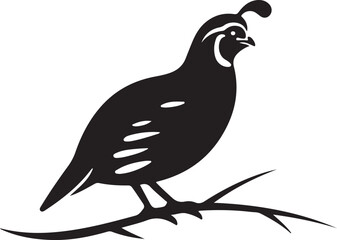 Obraz premium Stylized Silhouette of a Quail Perched on a Branch, Vector Art