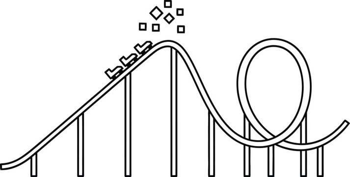 A simple line drawing of a roller coaster with a steep incline and loop