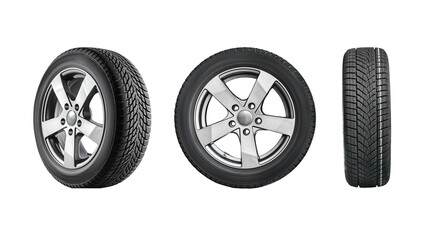 Collection car tires with alurim on free On isolated transparent PNG background.