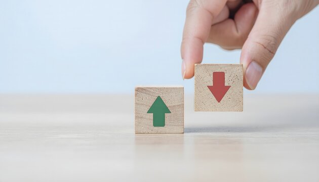 Interest Rate Up and Down Concept with Symbol on Wooden Blocks