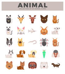 Fototapeta premium Vector flat animal icons collection on white background