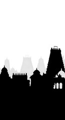 Fototapeta premium Silhouette of a South Indian Temple Complex Against a White Sky.