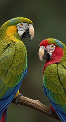 Two Colorful Macaw Parrots Perched Together on a Branch 1.