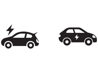 Fototapeta premium Two black cars with lightning bolts on white background electric vehicle charging symbols