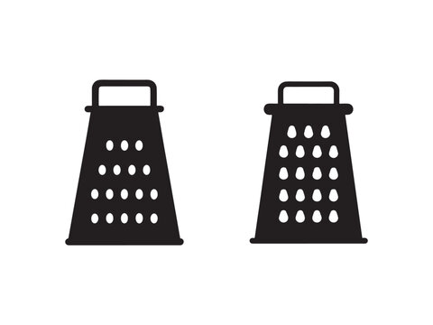 Two black cheese graters with handles on top and holes for grating cheese or vegetables kitchen utensils for food preparation  cooking tools