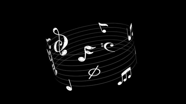 Rotating notes in a hand-drawn style on a black background. 4K