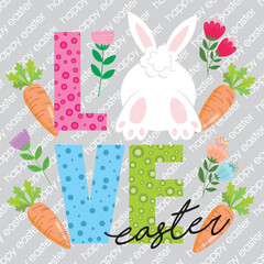 Cute Easter Love Lettering with Bunny Bottom, Carrots, and Flowers © Erwin