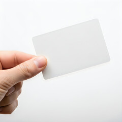 Obraz premium A hand holding a blank white card against a white background