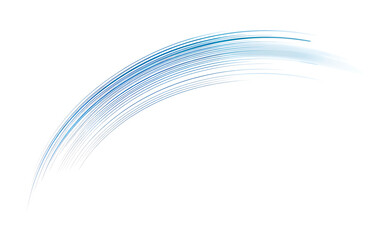 Obraz premium Abstract blue light trails forming a graceful arc on a white background, symbolizing speed and digital connection.