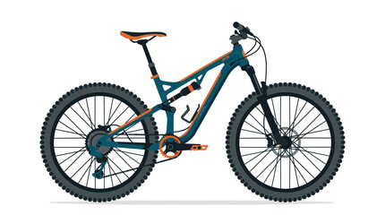 Fototapeta premium Full suspension mountain bike, teal and orange, isolated on white background