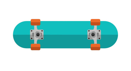 Fototapeta premium Turquoise skateboard with orange wheels, flat design, isolated on white background