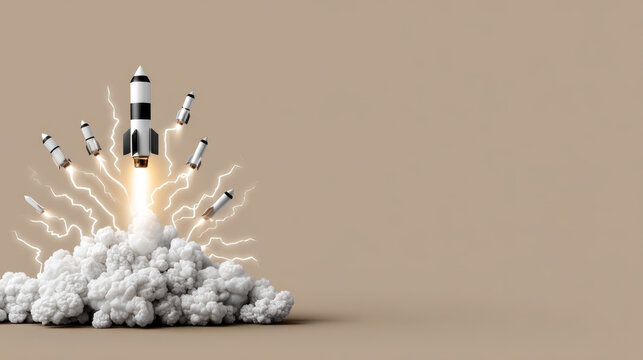 Summer, energy, growth, push, growthenergybreakthroughconfidence Rocket launch symbolizes summer energy and growth with powerful push upward, representing growthenergybreakthroughconfidence