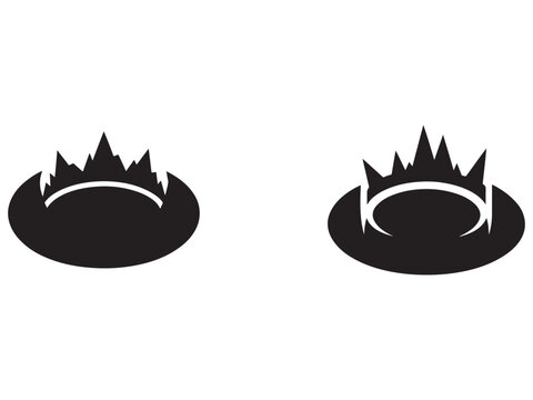 Two black silhouette eye patches with spikes on top for protection or intimidation  eye gear for fashion or costume design