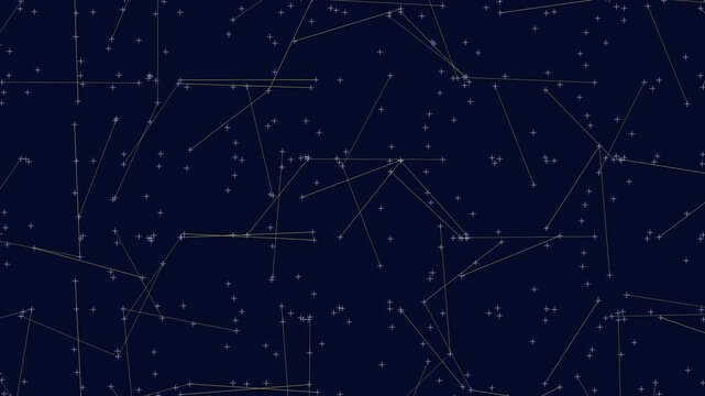 Abstract star constellation network with connected lines on deep blue night sky