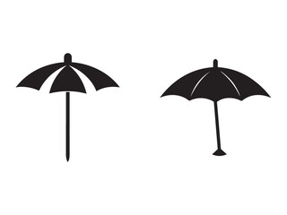 Obraz premium Two black umbrellas with pointed and rounded handles on white background one with sharp pointy tip and other with flat base