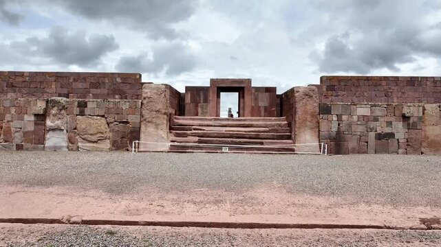Ancient Kalasasaya Temple Entrance at Tiwanaku Archaeological Site, Bolivia