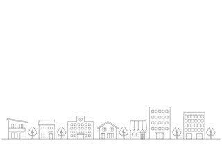 シンプルな街並みのイラストの背景　線画