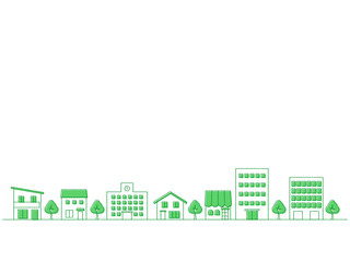 街並みのイラストの背景　手描き風　緑