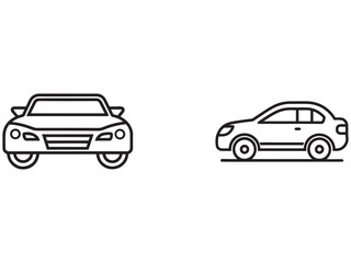 Obraz premium Two cars in different views front and side simple line art style for icons or infographics