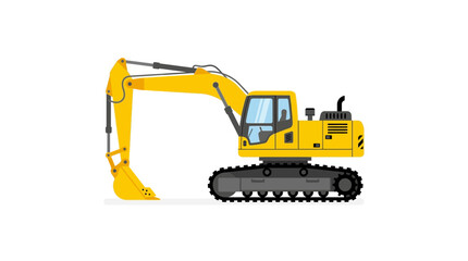 Obraz premium Yellow excavator on white background, construction machine with tracked base and articulated arm