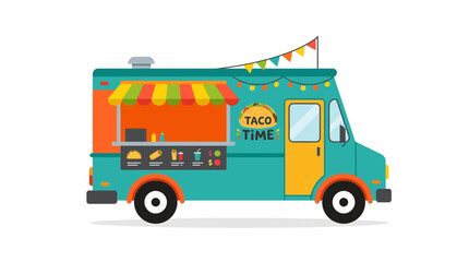 Fototapeta premium Colorful Taco Truck with Festive Flags