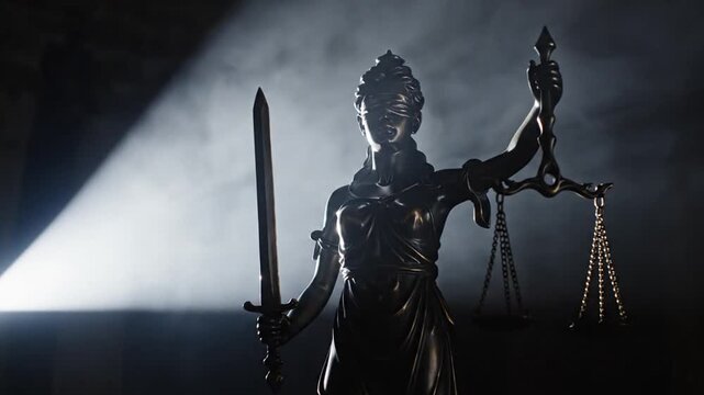 Statue of lady justice with scales and sword symbolizing law and order