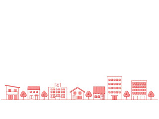 街並みのイラストの背景　手描き風　赤