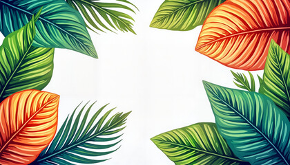 Colorful tropical leaves on white background
