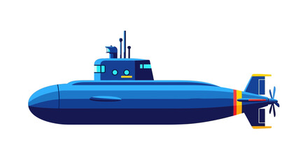 Obraz premium Blue submarine illustration with propeller and windows, isolated on white background