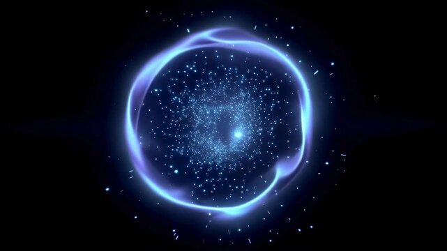 Blue Energy Ripple and Particle Burst. A glowing blue circular shockwave expanding with sparkling particles, perfect for sci-fi portals or high-tech energy releases.