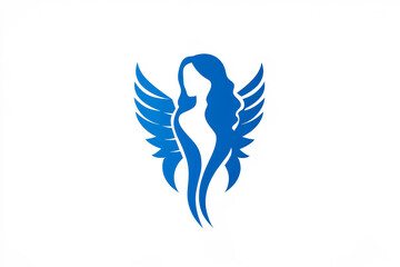 Fototapeta premium Outline of a Woman With Wings in Blue Color on a White Background Showing a Simple Design Without Details or Features