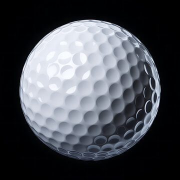 Macro shot of a clean white golf ball isolated on a deep black background, symbolizing focus, accuracy, and the competitive spirit of the game of golf.