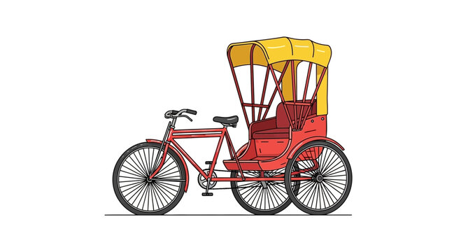 Red and yellow cycle rickshaw isolated on white background