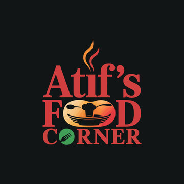 Creative restaurant logo design for Atif's Food Corner featuring chef hat and kitchen utensils