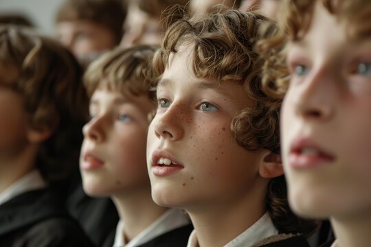 Young choir boys singing, united by their passion for music, creating a moment of harmony and devotion