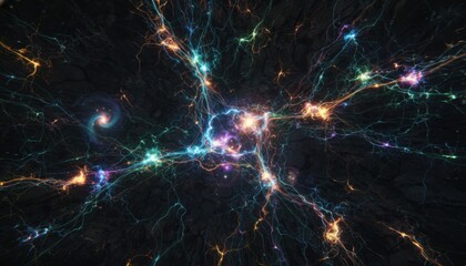 Vibrant Abstract Neural Network with Glowing Connections and Energy Sparks